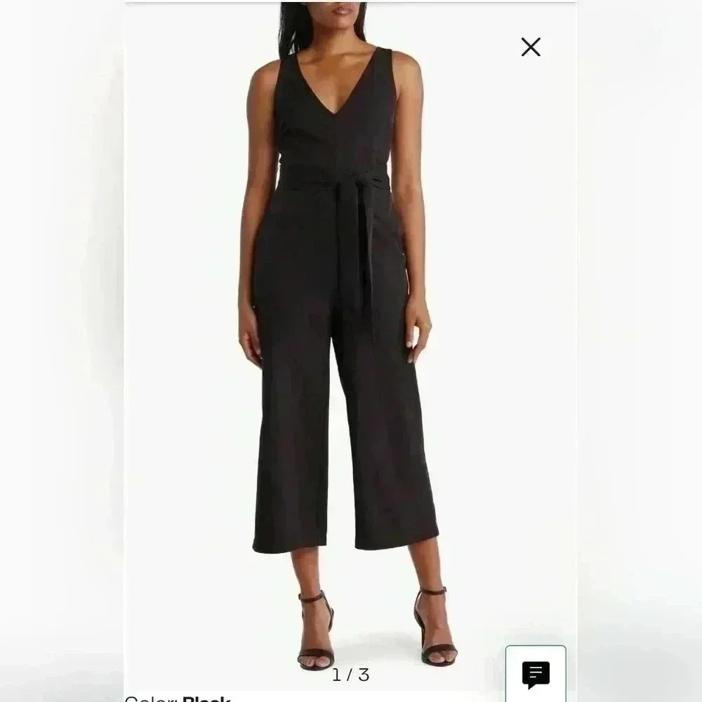 Sam Edelman Tie Waist Crop Wide Leg Jumpsuit. Black Size 8